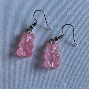 Handmade translucent pink drop gummy bear earrings